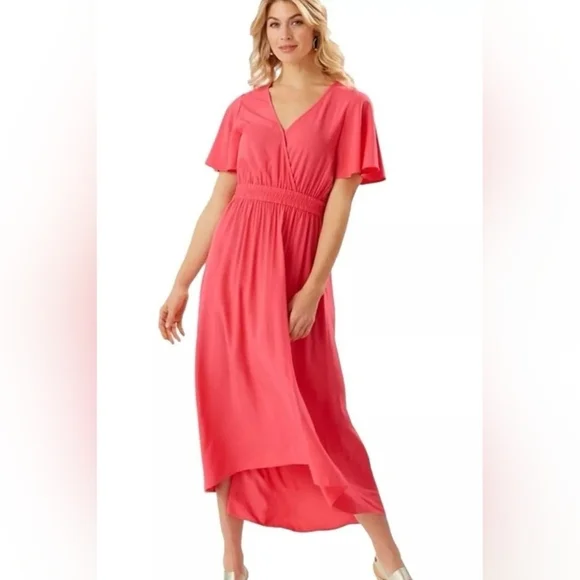 Tommy Bahama Oliana High Low Maxi Dress Paradise Coral Pink Women's Medium - Picture 14 of 15